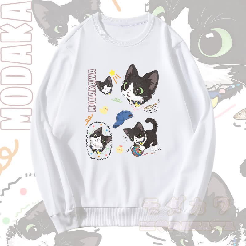 MODAKAWA Unisex-Sweatshirt mit frechem schwarzen Katzenmotiv - Weiß - 5XL - image 4