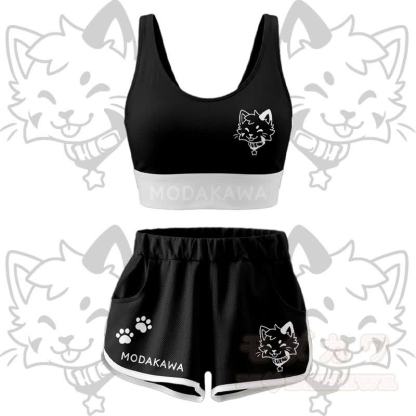 Kitty Graphic Crop Tank Sport Top Shorts Bikini Modakawa Matching Outfit - Schwarzes Set - 4XL - image 13