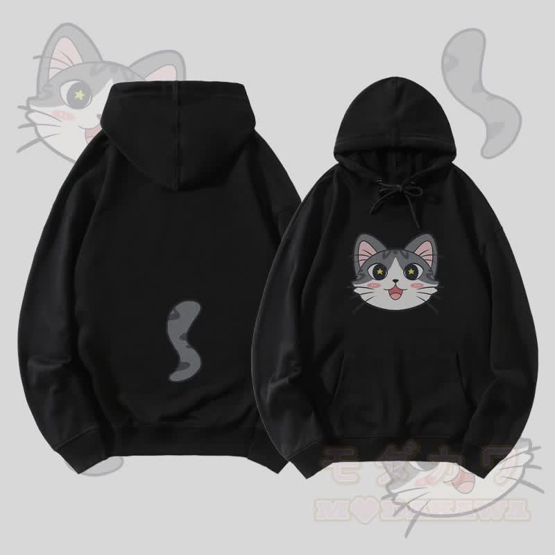 MODAKAWA Streetwear-Pullover-Hoodie mit Katzenmotiv (Gesicht und Schwanz) - Schwarz - 5XL - image 4