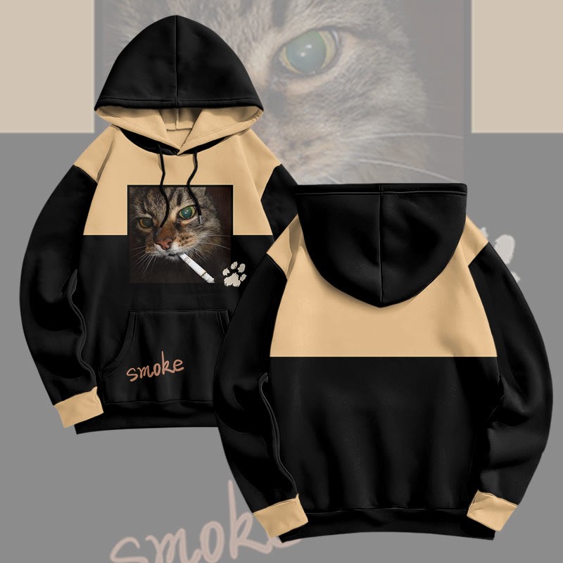 MODAKAWA Pullover-Hoodie mit rauchender Katze und Allover-Print - Yellow - 8XL - image 2