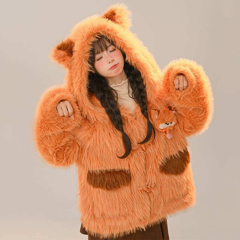 Plüsch-Kapuzenmantel mit Fuchsohren - image 3