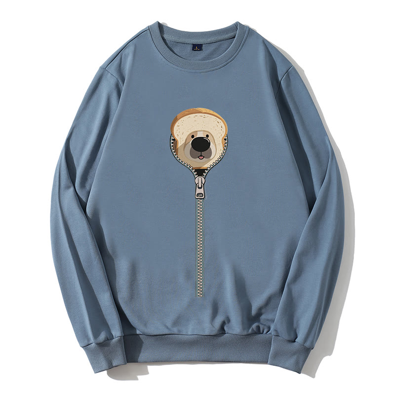 Sweatshirt mit rundem Kragen und Reißverschluss und Brothund-Grafik - Blau - 5XL - image 5