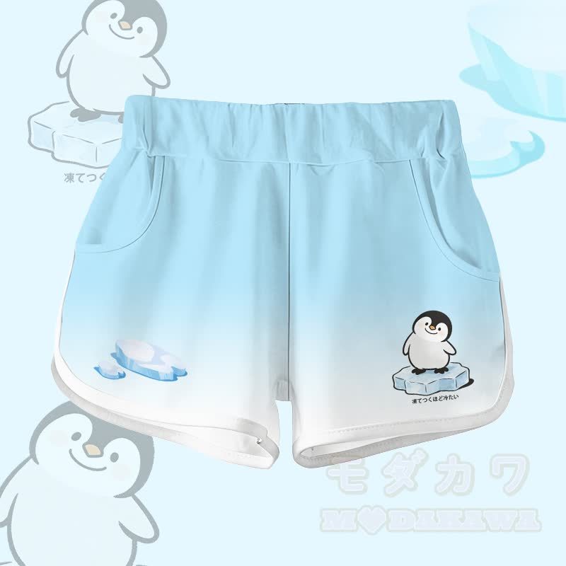 Zweiteiliges Set von Modakawa: T-Shirt mit Pinguin-Motiv aus 100 % Baumwolle, Shorts mit Farbverlauf - Hellblaue Shorts - 5XL - image 4