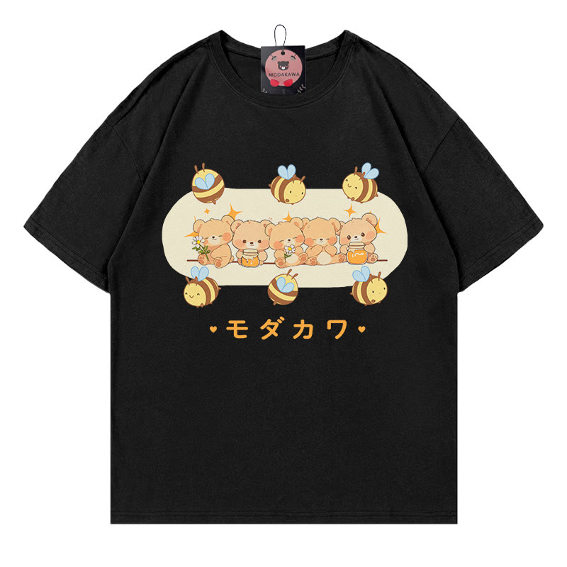 Modakawa T-Shirt mit Bären-Bienen-Buchstabenprint - Black - 5XL - image 3
