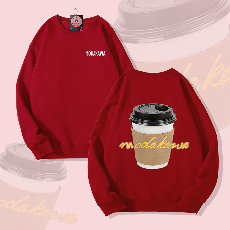MODAKAWA Unisex-Sweatshirt mit Kaffeetassen-Motiv - Wine Red - 5XL - image 2