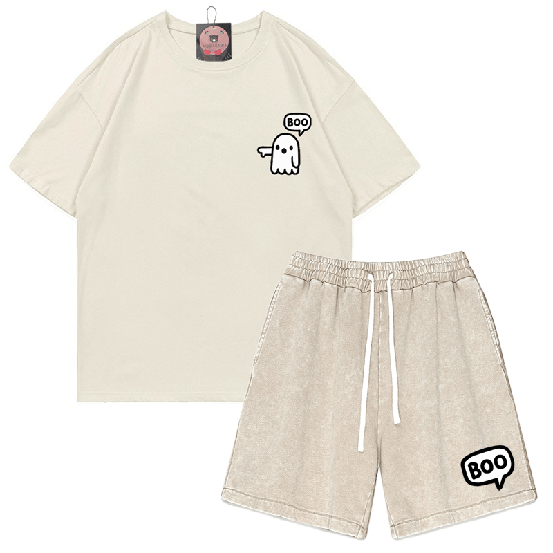 Zweiteiliges Set mit T-Shirt und Vintage-Waschung im Ghost-Print - Aprikose - 3XL - image 7