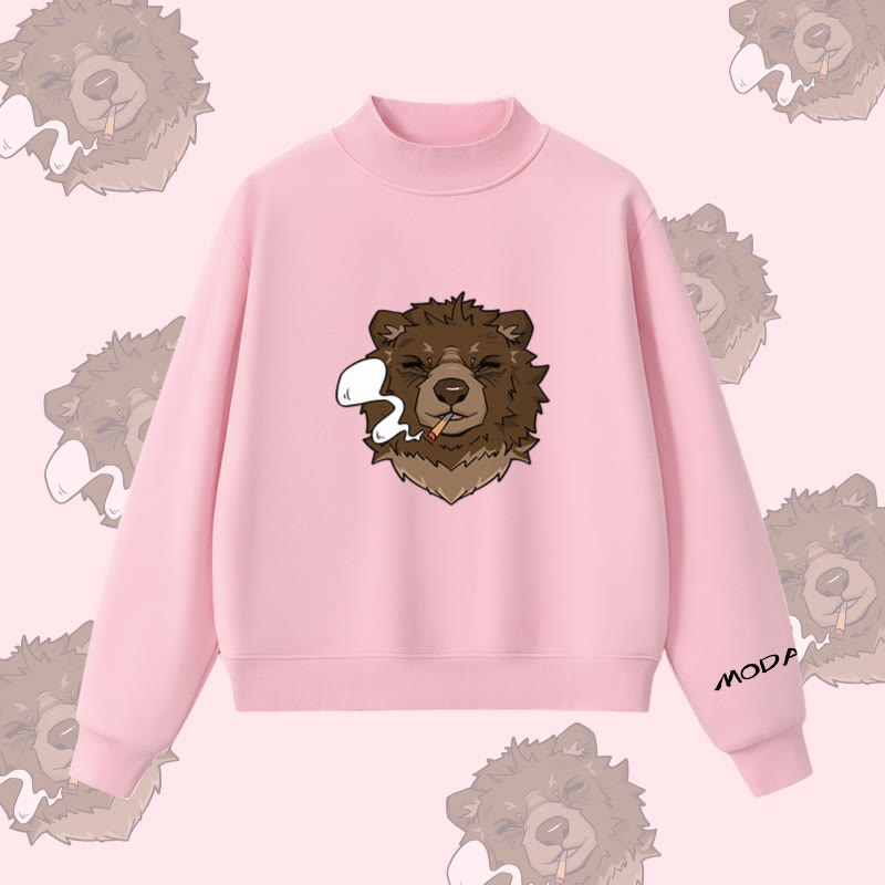 MODAKAWA Sweatshirt mit Raucherbär-Grafik und Fleece-Futter - Pink - L - image 2
