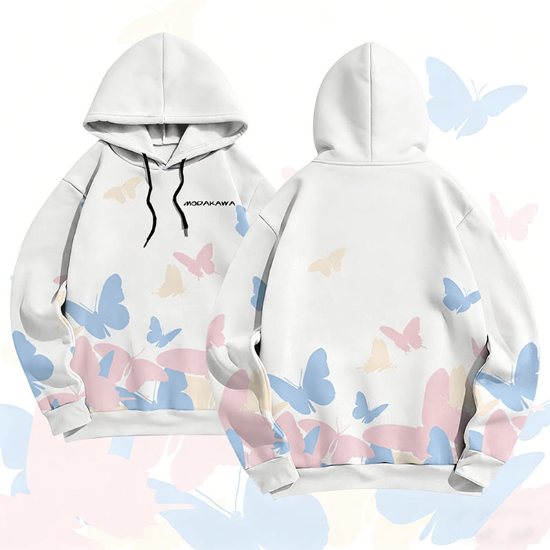 MODAKAWA Pullover-Hoodie mit Schmetterlingsmotiv und Allover-Print - White - 6XL - image 5