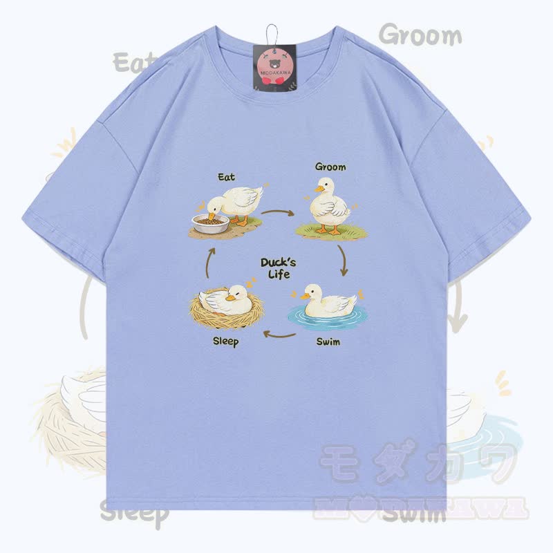 DUCK'S LIFE Grafik Modakawa 100% Baumwoll-T-Shirt - Staubiges Blau - 5XL - image 4
