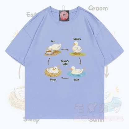DUCK'S LIFE Grafik Modakawa 100% Baumwoll-T-Shirt - Staubiges Blau - 5XL - image 4