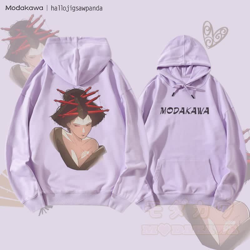 MODAKAWA X Hallo Red Hairpin Anime Girl Graphic Streetwear Pullover Hoodie - Lila - 5XL - image 5