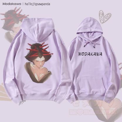 MODAKAWA X Hallo Red Hairpin Anime Girl Graphic Streetwear Pullover Hoodie - Lila - 5XL - image 5