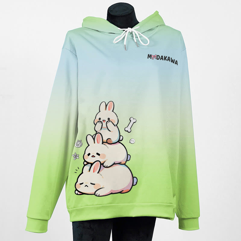 MODAKAWA Farbverlauf-Pullover-Hoodie mit verspieltem Hasenmotiv - Green - 6XL - image 4