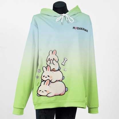 MODAKAWA Farbverlauf-Pullover-Hoodie mit verspieltem Hasenmotiv - Green - 6XL - image 4