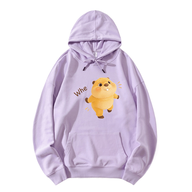 WHE Capybara Graphic Modakawa Loose Cotton-Blend Hoodie - Light Purple - 5XL - image 5