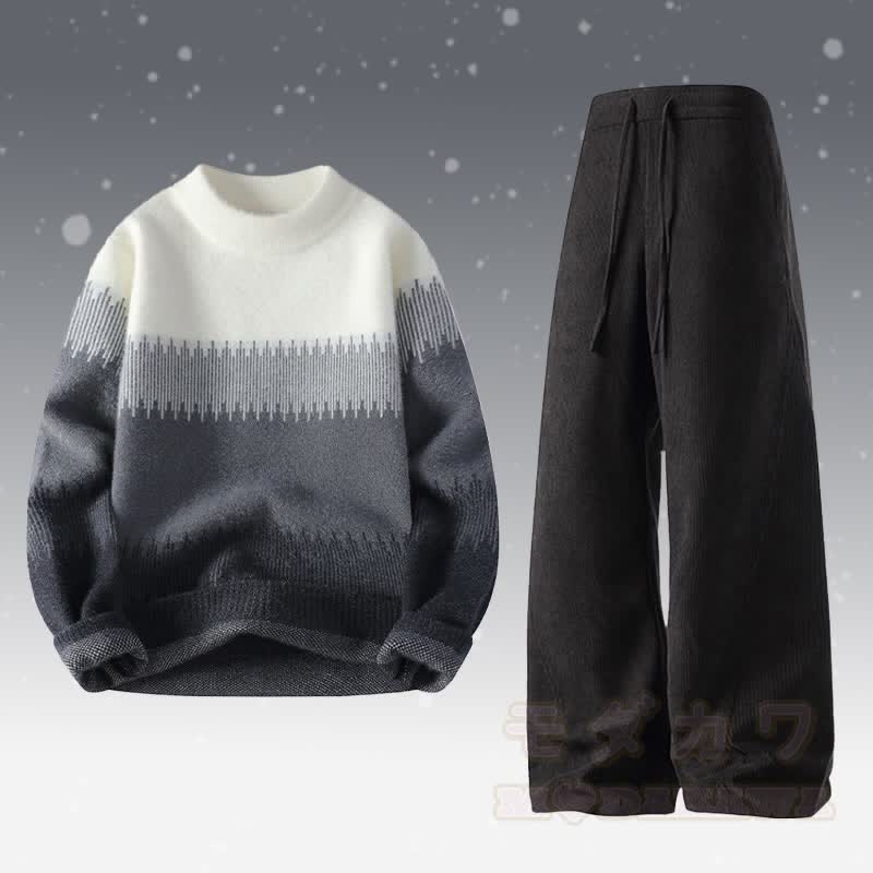 Zweiteiliges Set aus Strickpullover und Cordhose in Farben -Optik - Satz D - 4XL - image 4