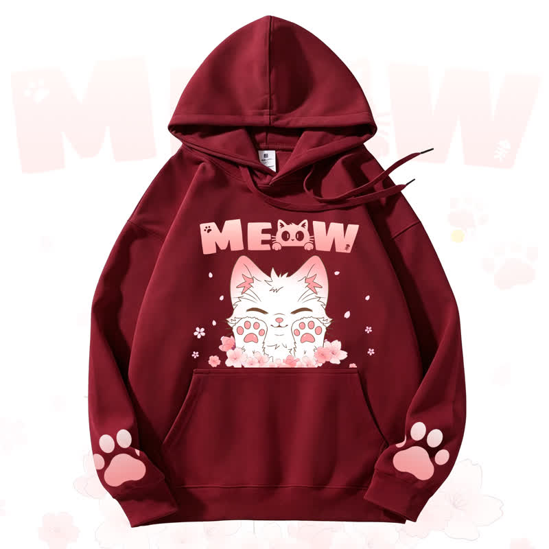 MODAKAWA MEOW Kapuzenpullover mit niedlichem Katzenmotiv und Fleece-Futter - Red - 3XL - image 6