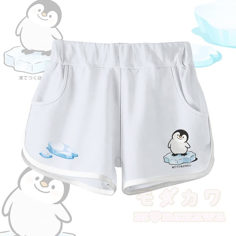 Zweiteiliges Set von Modakawa: T-Shirt mit Pinguin-Motiv aus 100 % Baumwolle, Shorts mit Farbverlauf - Weiße Shorts - 5XL - image 6