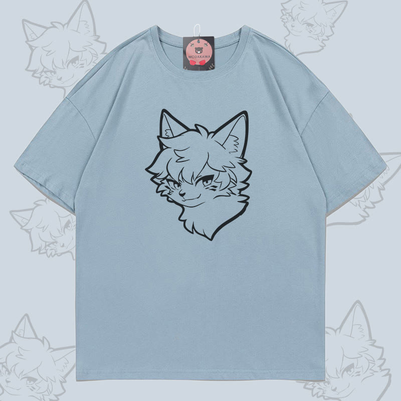 MODAKAWA Cat Boy Grafik-T-Shirt - Light Grey Blue - 5XL - image 3