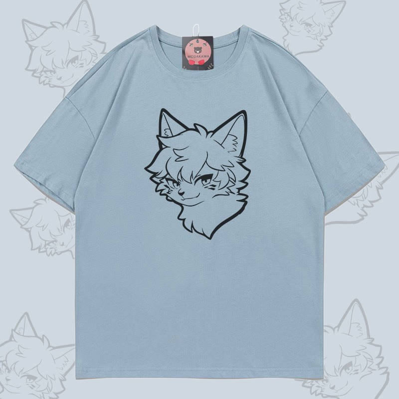 MODAKAWA Cat Boy Grafik-T-Shirt - Light Grey Blue - 5XL - image 3