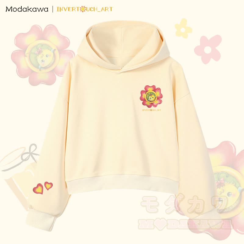MODAKAWA X INVERTOUCH_ART Flower Bee Graphic Modakawa Cropped Cotton Hoodie - Aprikose C - 3XL - image 12