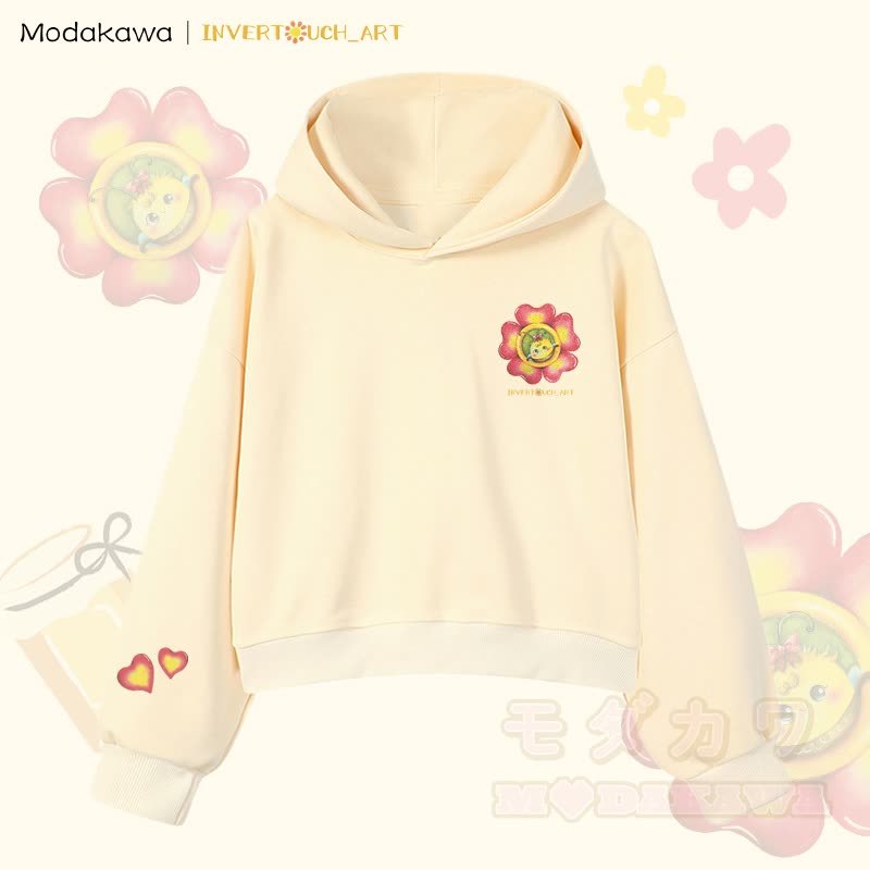 MODAKAWA X INVERTOUCH_ART Flower Bee Graphic Modakawa Cropped Cotton Hoodie - Aprikose C - 3XL - image 12
