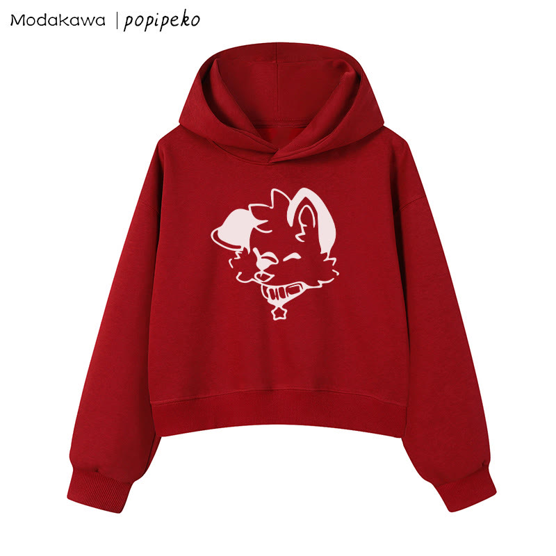 MODAKAWA X popipeko Puppy Graphic Cropped Cotton Hoodie - Red - 3XL - image 6