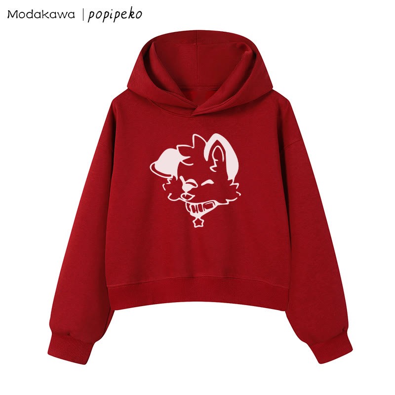 MODAKAWA X popipeko Puppy Graphic Cropped Cotton Hoodie - Red - 3XL - image 6