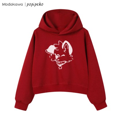 MODAKAWA X popipeko Puppy Graphic Cropped Cotton Hoodie - Red - 3XL - image 6