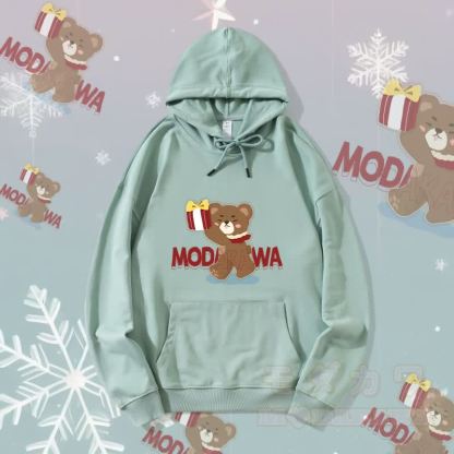 MODAKAWA Streetwear-Kapuzenpullover mit Weihnachtsbär-Grafik - Grünes C - 5XL - image 11