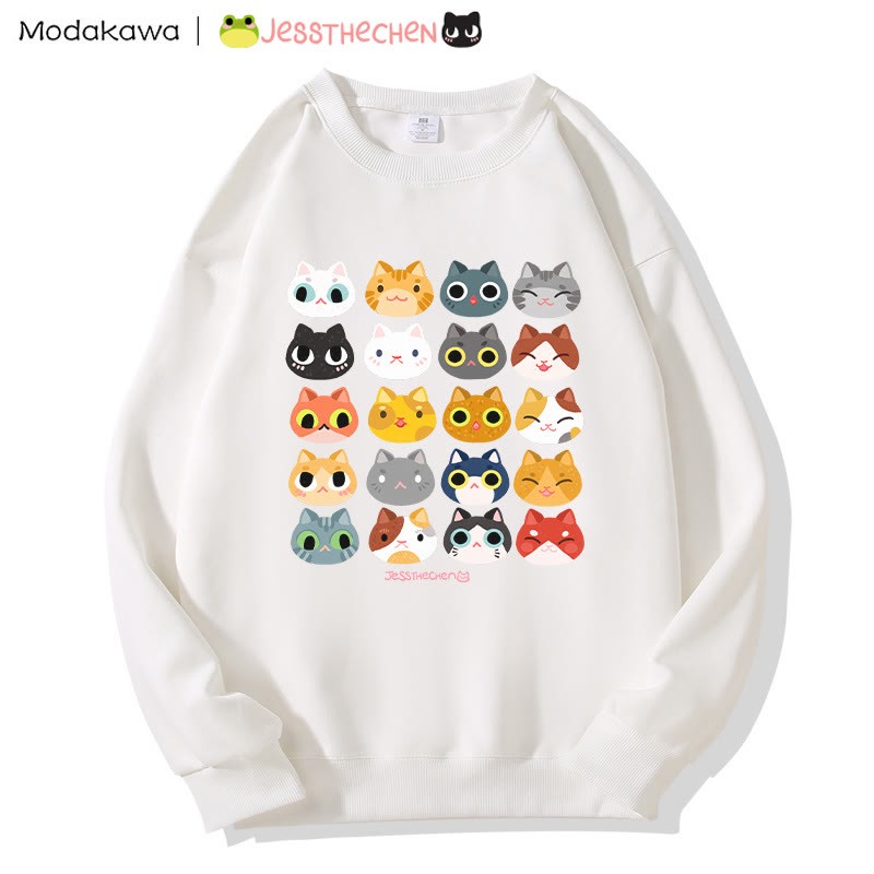 MODAKAWA X jessthechen Sweatshirt mit Katzenprint und Rundhalsausschnitt - White - 5XL - image 4