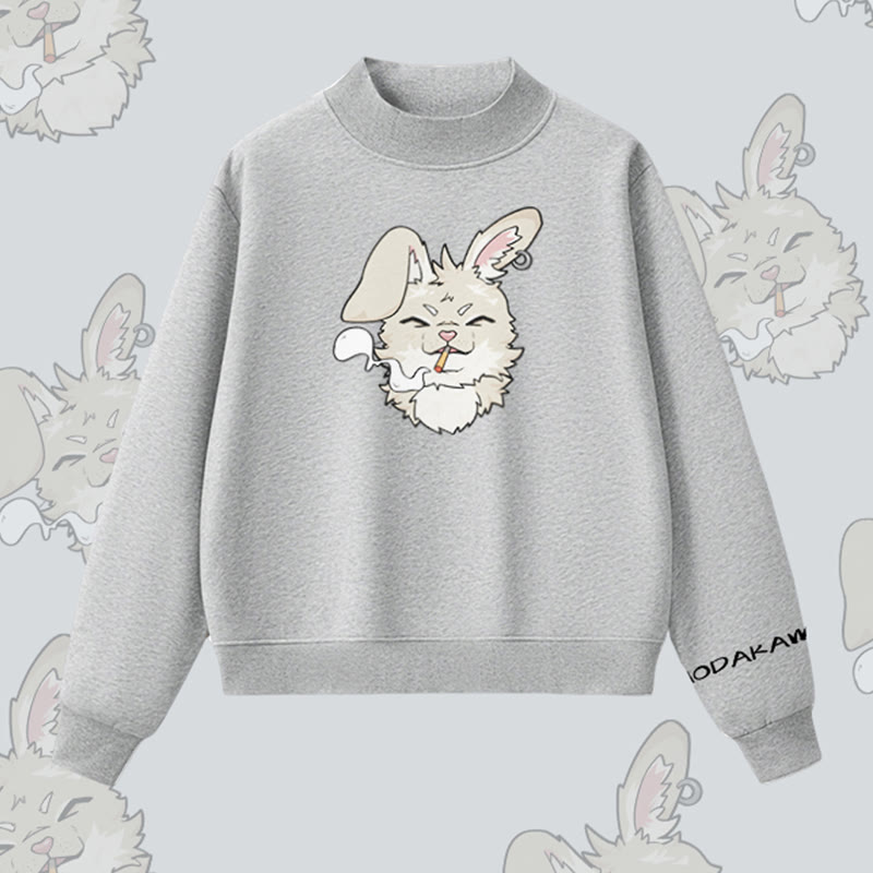 MODAKAWA Sweatshirt mit Raucherhasen-Grafik und Fleece-Futter - Grey - L - image 5