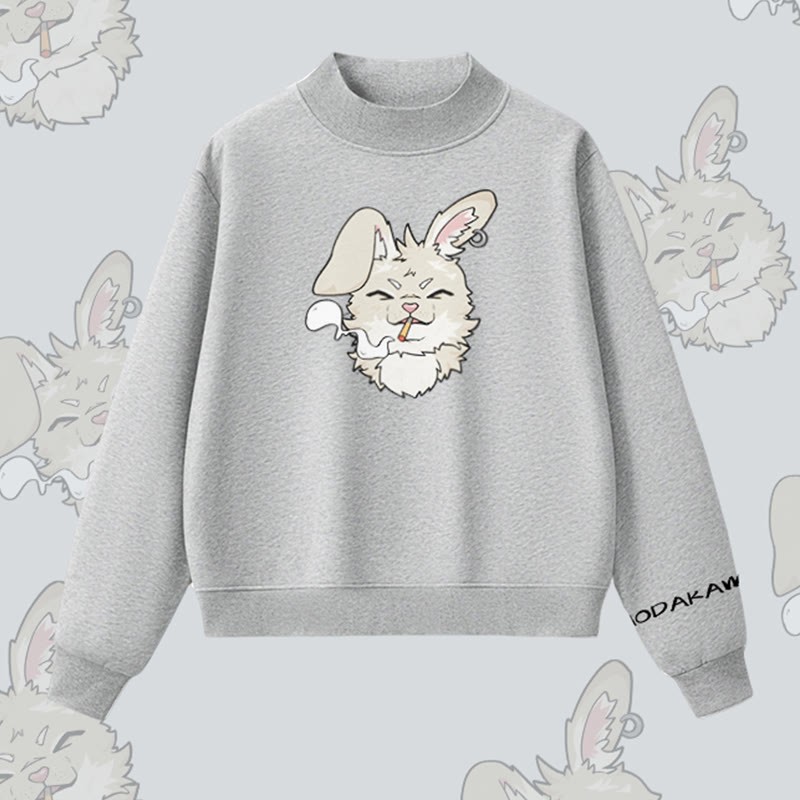 MODAKAWA Sweatshirt mit Raucherhasen-Grafik und Fleece-Futter - Grey - L - image 5