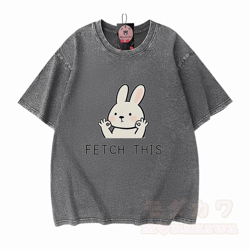 Hol dir dieses Modakawa Vintage T-Shirt mit Hasenmotiv aus 100 % Baumwolle (gewaschen). - Grau - 5XL - image 9