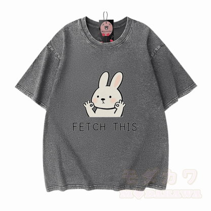 Hol dir dieses Modakawa Vintage T-Shirt mit Hasenmotiv aus 100 % Baumwolle (gewaschen). - Grau - 5XL - image 9