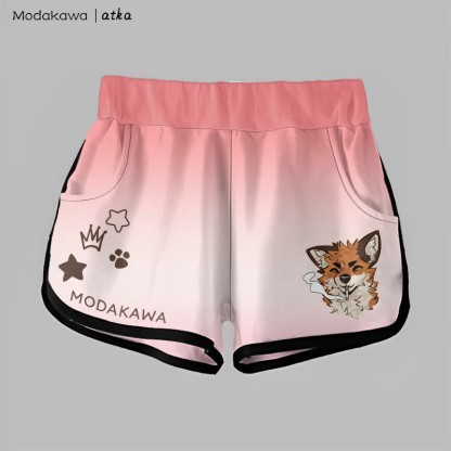 MODAKAWA X atka Gradient Fox Smoking Graphic Shorts - Pink&White - 5XL - image 7