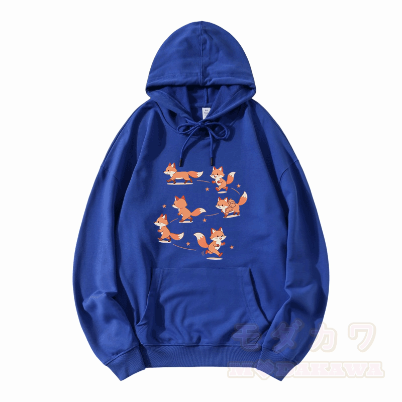 Modakawa Hoodie mit Happy Fox Grafik und lockerer Passform aus Baumwollmischgewebe - Blau - 5XL - image 7