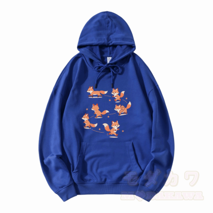 Modakawa Hoodie mit Happy Fox Grafik und lockerer Passform aus Baumwollmischgewebe - Blau - 5XL - image 7
