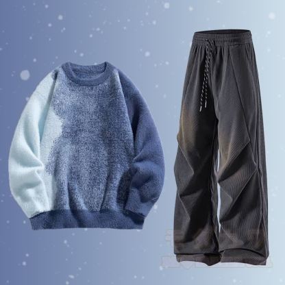 Farbverlauf-Pullover mit flauschigem Unterkleid und Cordhose (zweiteilig) - Satz C - 3XL - image 3