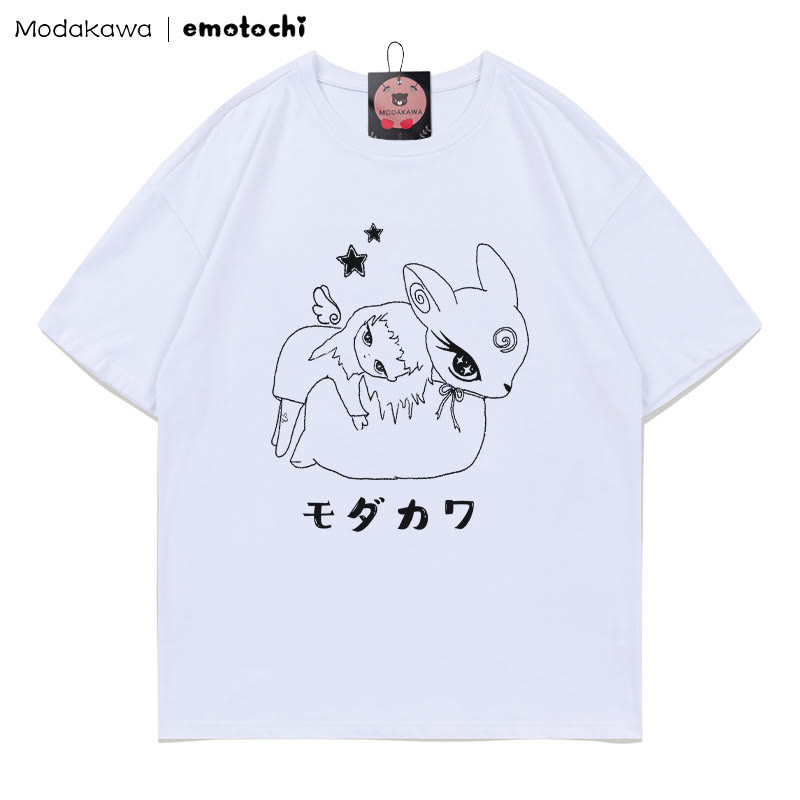 MODAKAWA X emotochi Bunny Girl Print T-Shirt - White - 5XL - image 4