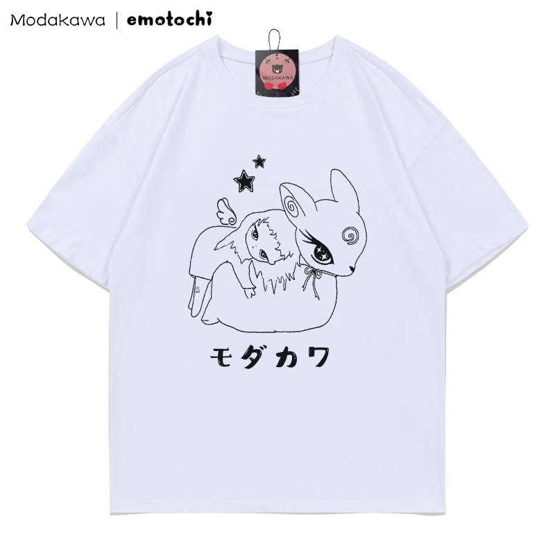 MODAKAWA X emotochi Bunny Girl Print T-Shirt - White - 5XL - image 4