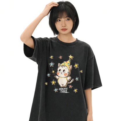 Verzierter Tiger, Stern-Tiger-Grafik, Modakawa Unisex Vintage Washed T-Shirt - image 3