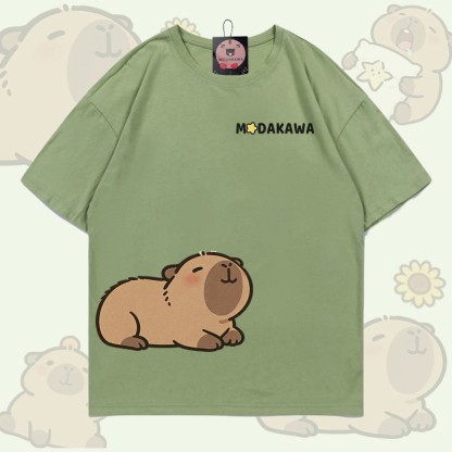 Niedliches Capybara-Motiv, 100 % Baumwolle, Modakawa T-Shirt - Light Green - 5XL - image 3