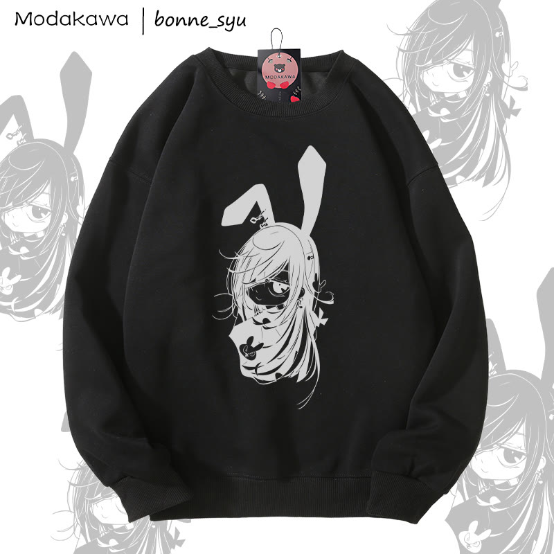MODAKAWA X bonne_syu Bunny Girl Grafik Unisex Sweatshirt - Black - 5XL - image 2