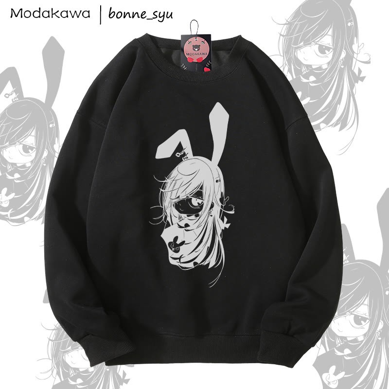 MODAKAWA X bonne_syu Bunny Girl Grafik Unisex Sweatshirt - Black - 5XL - image 2