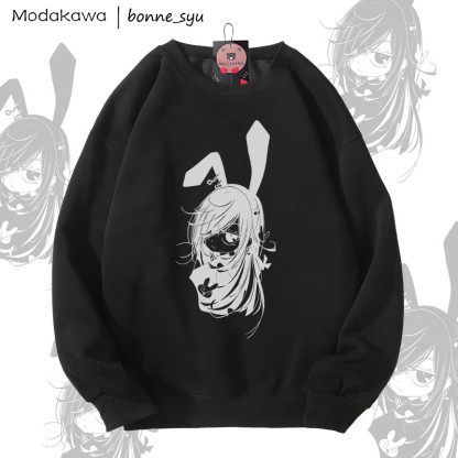 MODAKAWA X bonne_syu Bunny Girl Grafik Unisex Sweatshirt - Black - 5XL - image 2