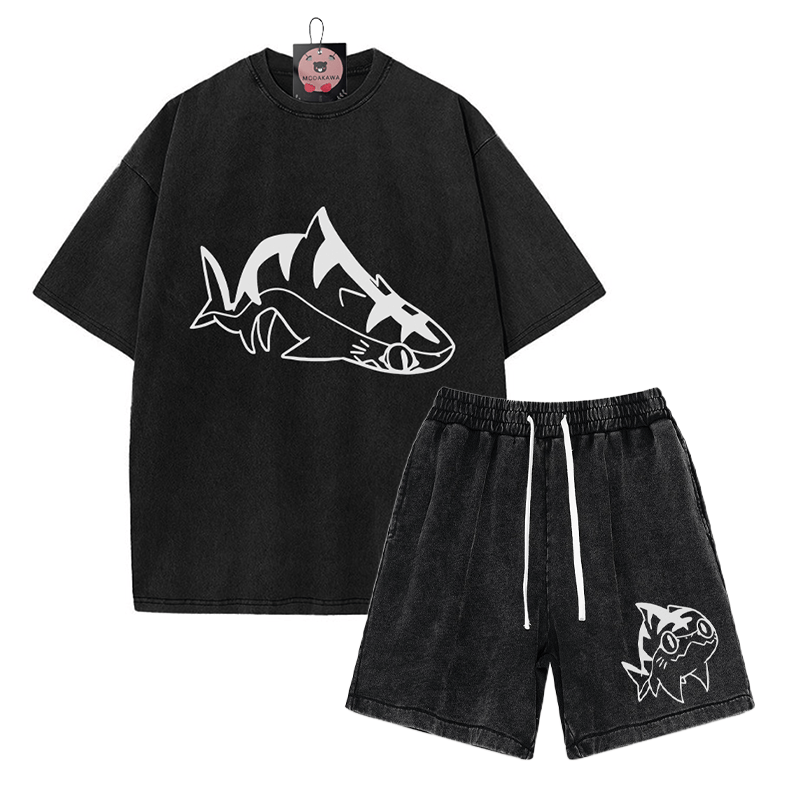 T-Shirt mit Goofy-Pupfish-Grafik und verwaschenen Vintage-Shorts, zweiteiliges Set - Black - 3XL - image 7