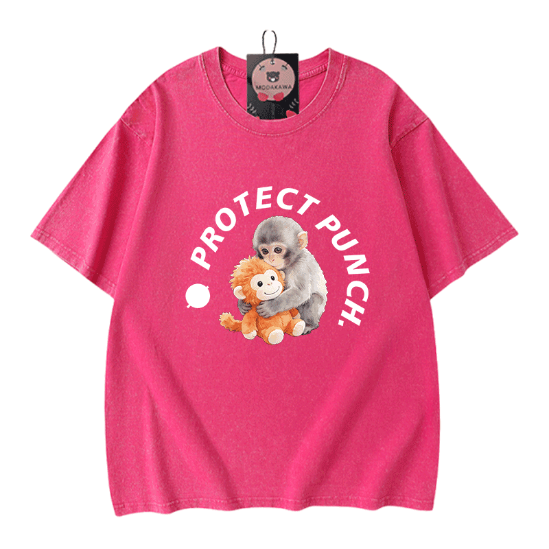 PROTECT PUNCH Umarmungsaffen-Grafik Modakawa Unisex Vintage Washed T-Shirt - Rose Red - 5XL - image 7