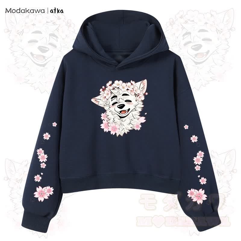 MODAKAWA X atka Wolf Graphic Stripe Cropped Cotton Hoodie - Marineblau - 3XL - image 9