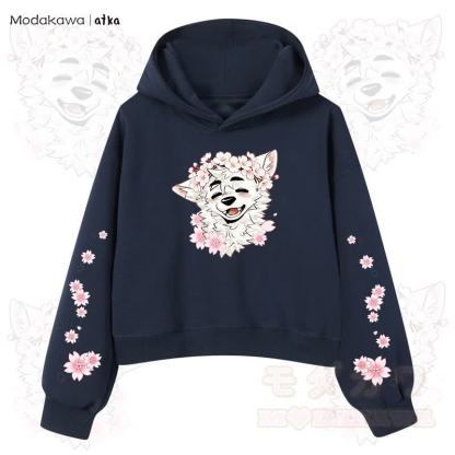 MODAKAWA X atka Wolf Graphic Stripe Cropped Cotton Hoodie - Marineblau - 3XL - image 9